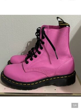Dr. Martens Pink Leather 8-Eye Lace-Up Boots with Black Laces